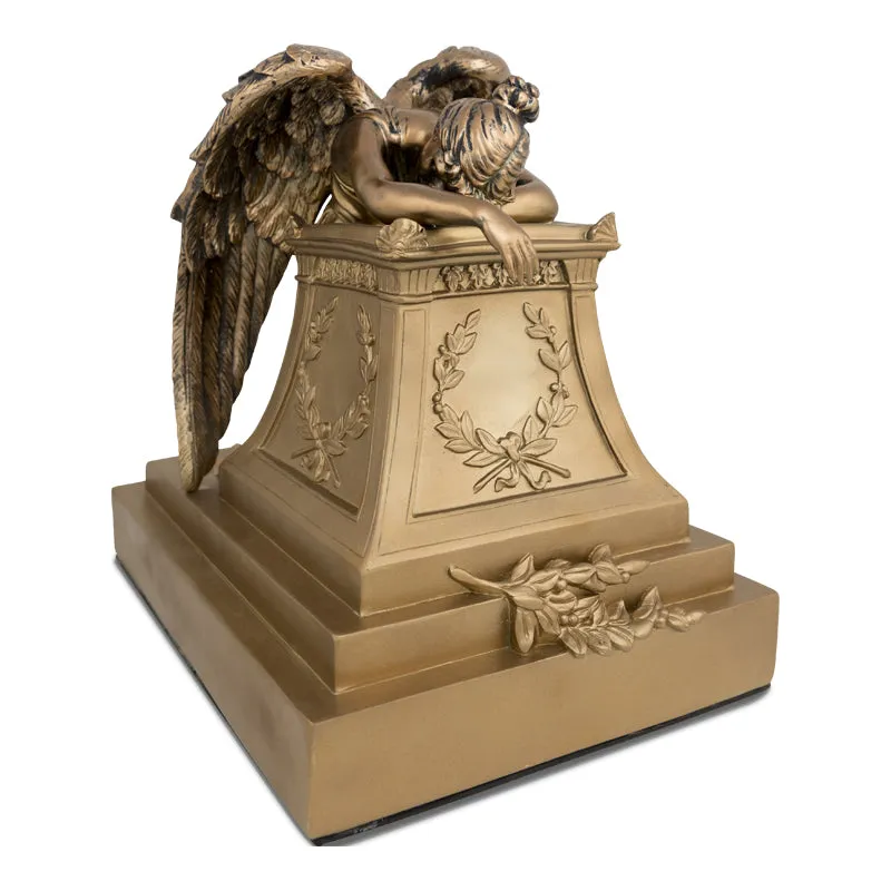 Golden Bronze Weeping Angel Urn in Large