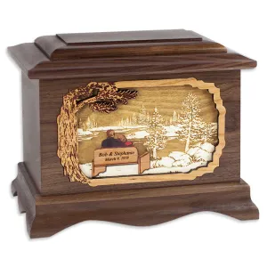 Great Lakes Cremation Urn with Inlay Wood Art