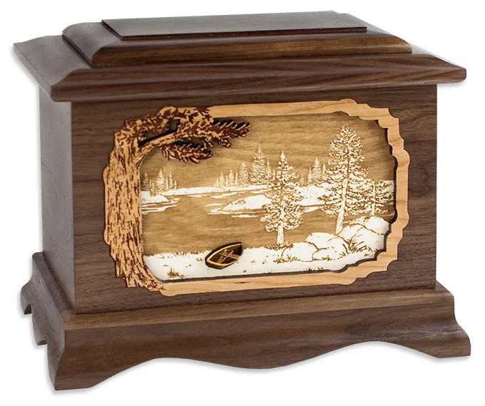 Great Lakes Cremation Urn with Inlay Wood Art