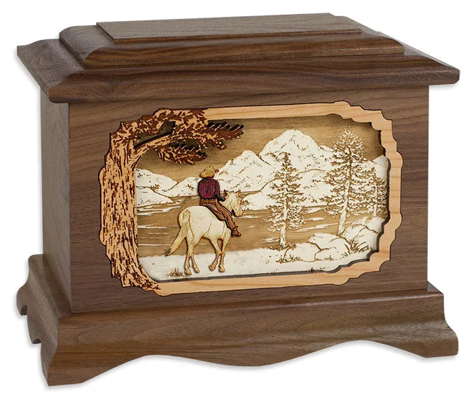 Great Lakes Cremation Urn with Inlay Wood Art