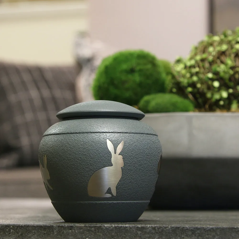 Grey Hopping Rabbit Cremation Urn