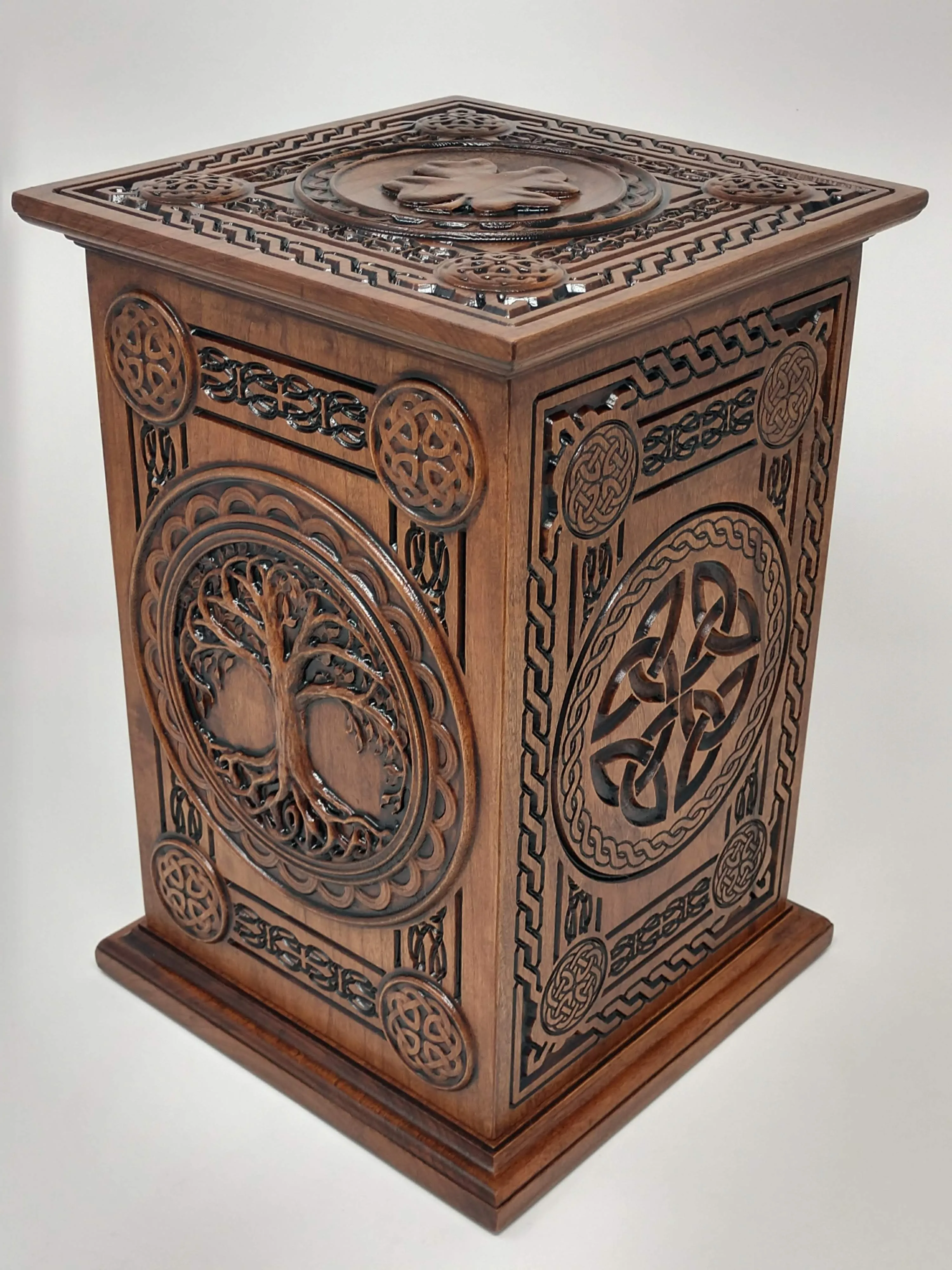 Hand-Carved Celtic Tree of Life Cherry Urn