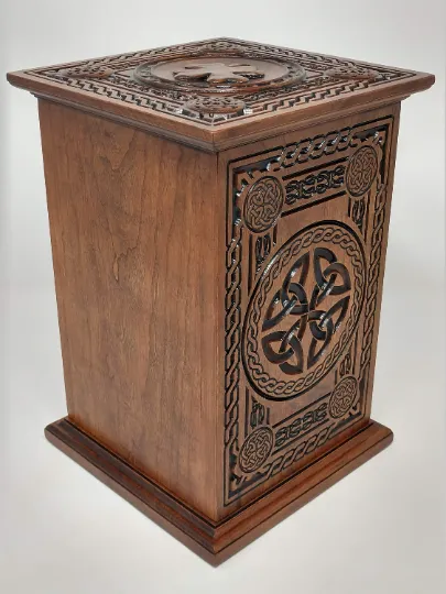 Hand-Carved Celtic Tree of Life Cherry Urn