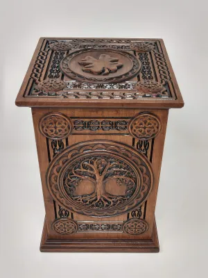 Hand-Carved Celtic Tree of Life Cherry Urn