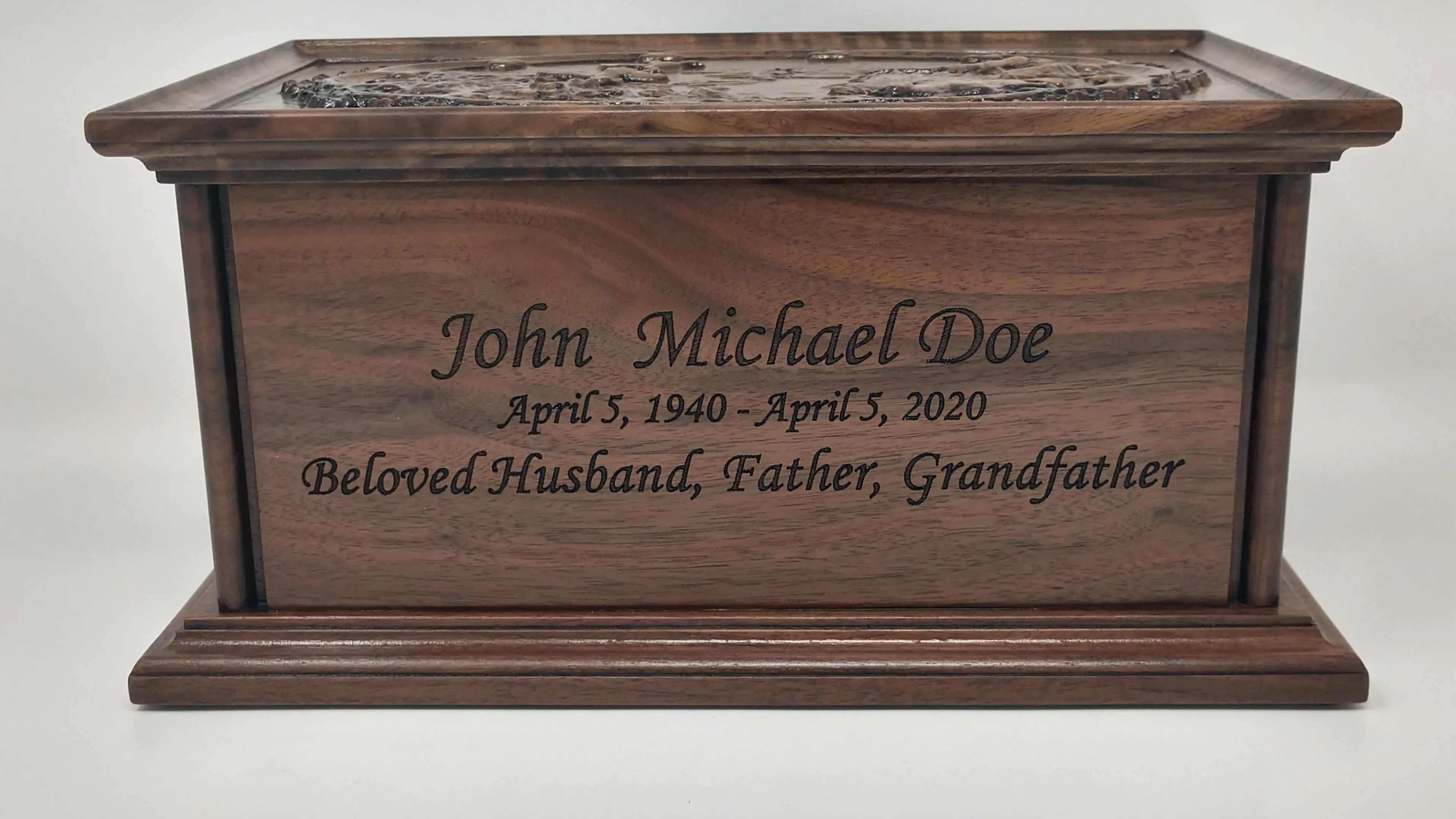 Hand-Carved Cremation Urn with Deer Mountain Scene