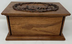 Hand-Carved Cremation Urn with Deer Mountain Scene