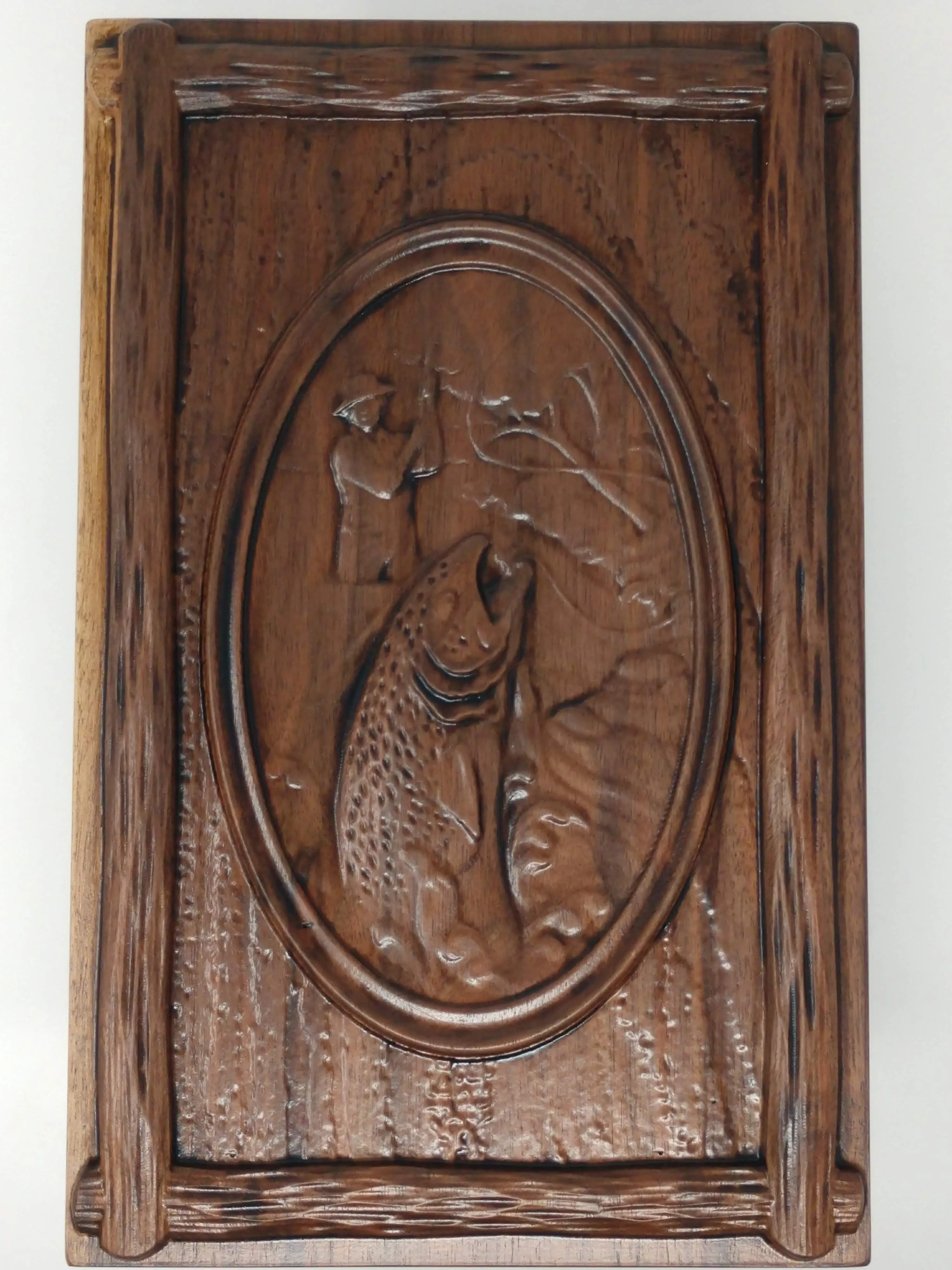 Hand-Carved Cremation Urn with Fisherman