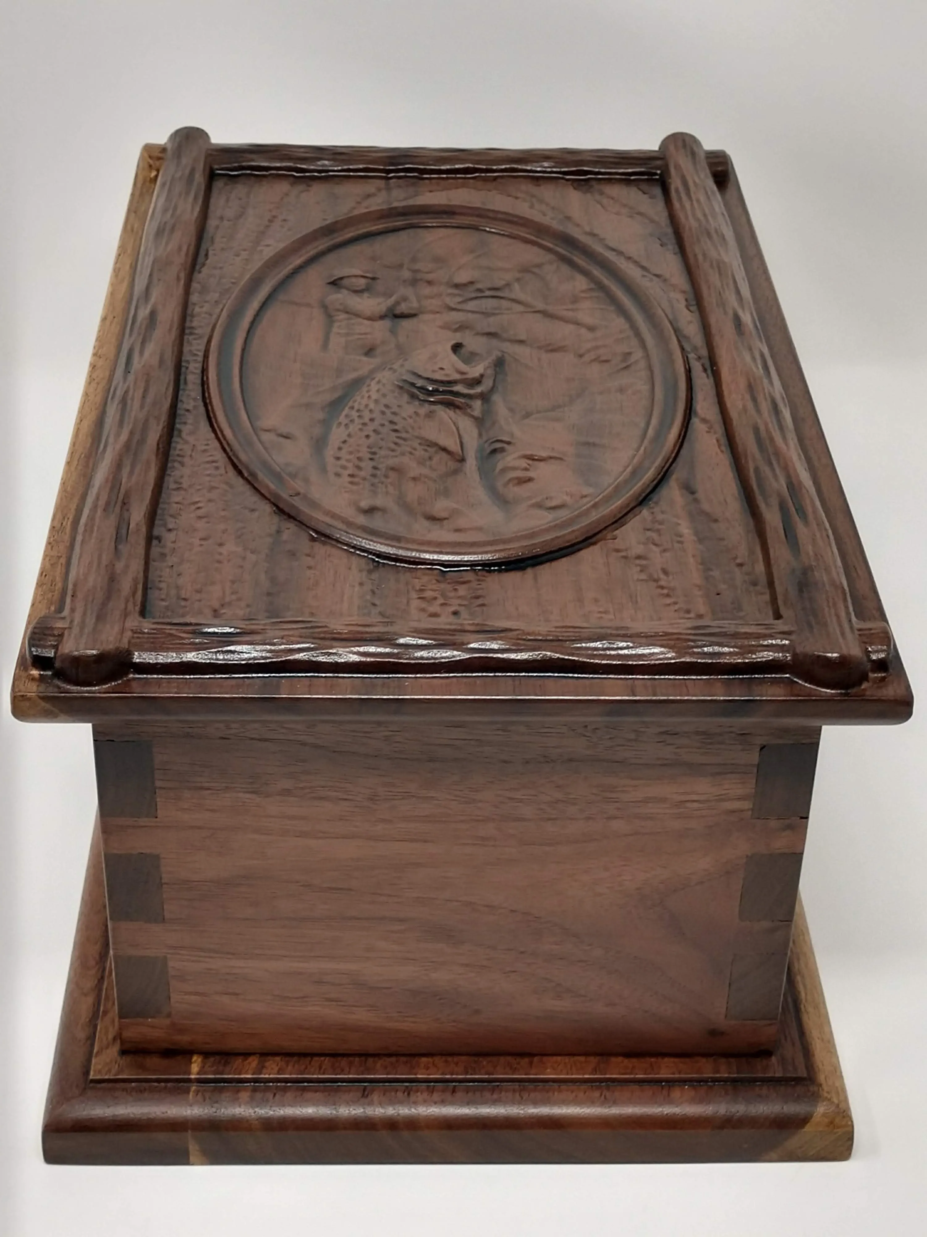 Hand-Carved Cremation Urn with Fisherman