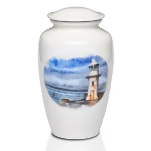 Hand Painted Lighthouse Memorial Metal Cremation Urn