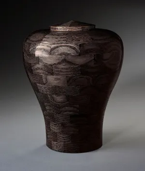 Hand Turned Black Oak Wood Cremation Urn