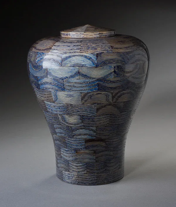 Hand Turned Blue Oak Wood Cremation Urn