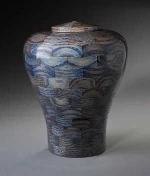 Hand Turned Blue Oak Wood Cremation Urn