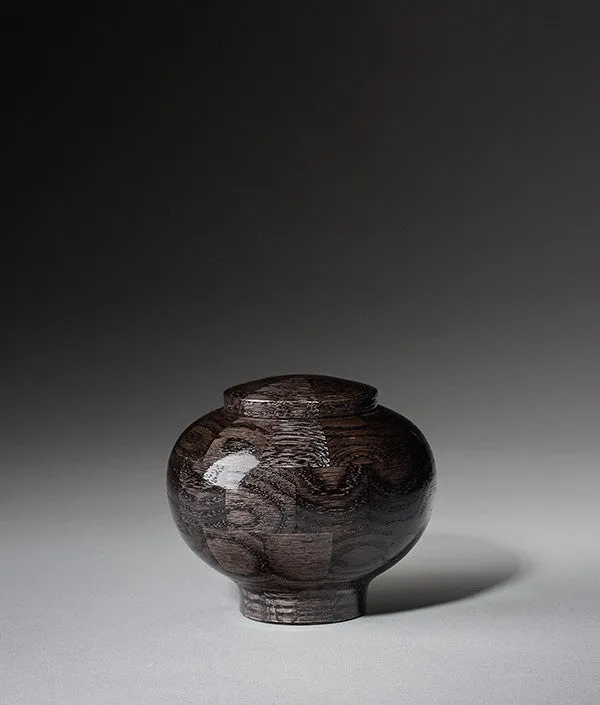 Hand Turned Rounded Black Oak Wood Cremation Urn