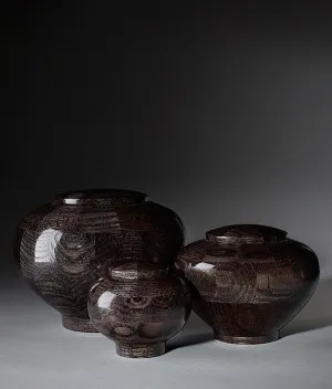 Hand Turned Rounded Black Oak Wood Cremation Urn