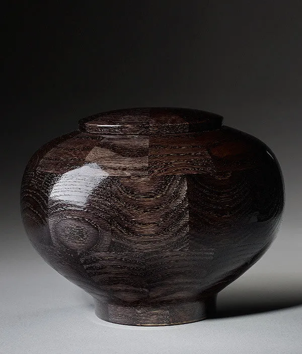 Hand Turned Rounded Black Oak Wood Cremation Urn