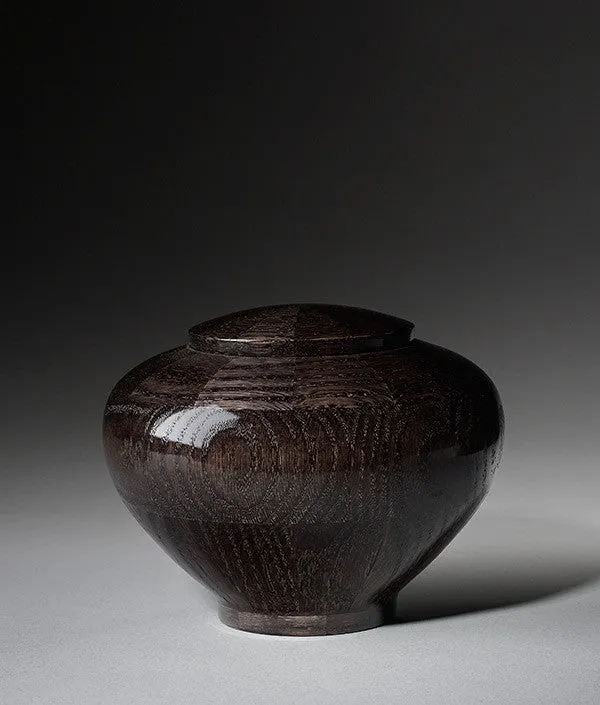 Hand Turned Rounded Black Oak Wood Cremation Urn