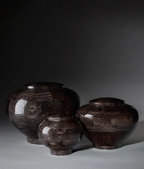 Hand Turned Rounded Black Oak Wood Cremation Urn