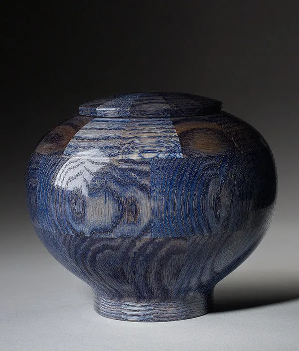 Hand Turned Rounded Blue Oak Wood Cremation Urn