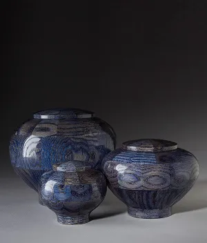 Hand Turned Rounded Blue Oak Wood Cremation Urn