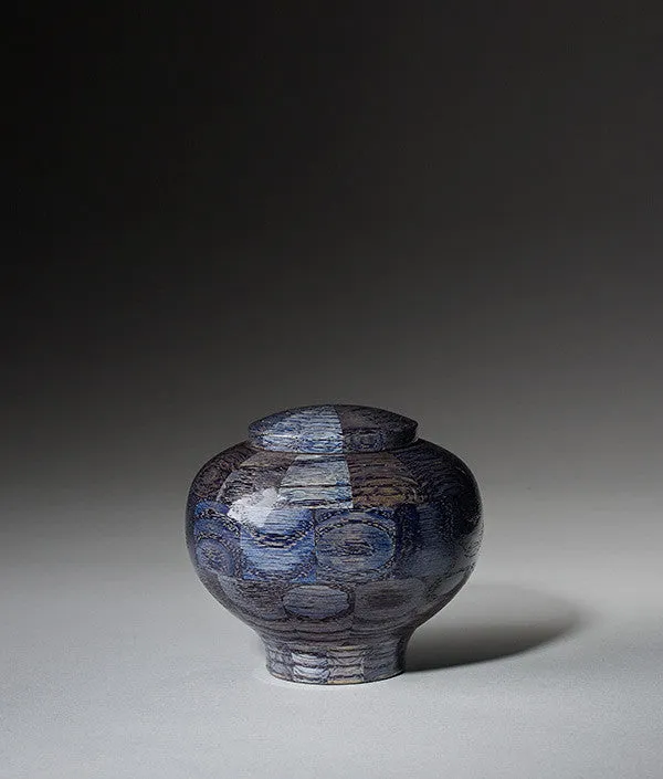 Hand Turned Rounded Blue Oak Wood Cremation Urn