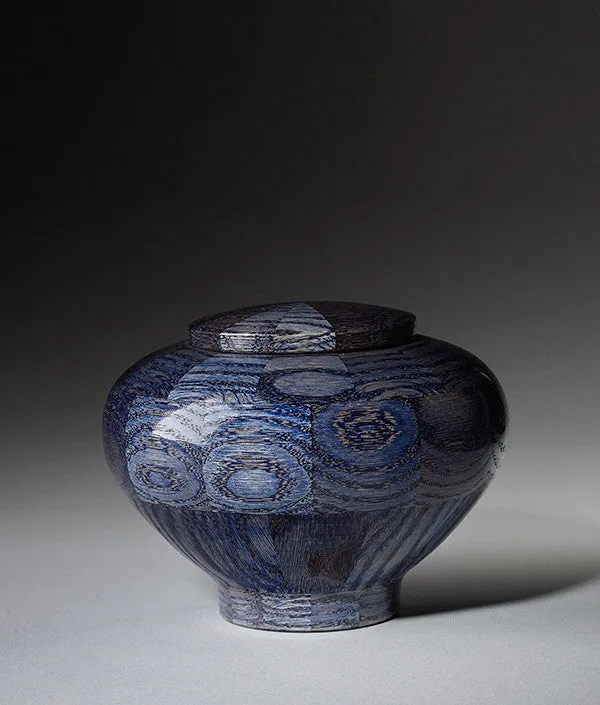 Hand Turned Rounded Blue Oak Wood Cremation Urn