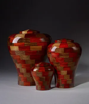 Hand Turned Wood Urn in Black Walnut & Padauk