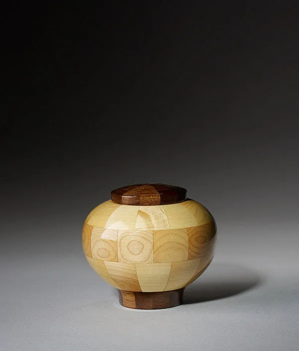 Hand Turned Wooden Urn in Rounded Maple & Black Walnut