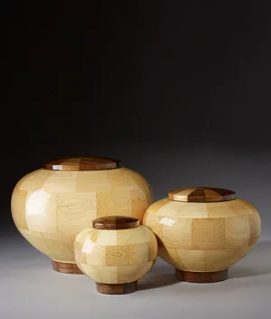 Hand Turned Wooden Urn in Rounded Maple & Black Walnut