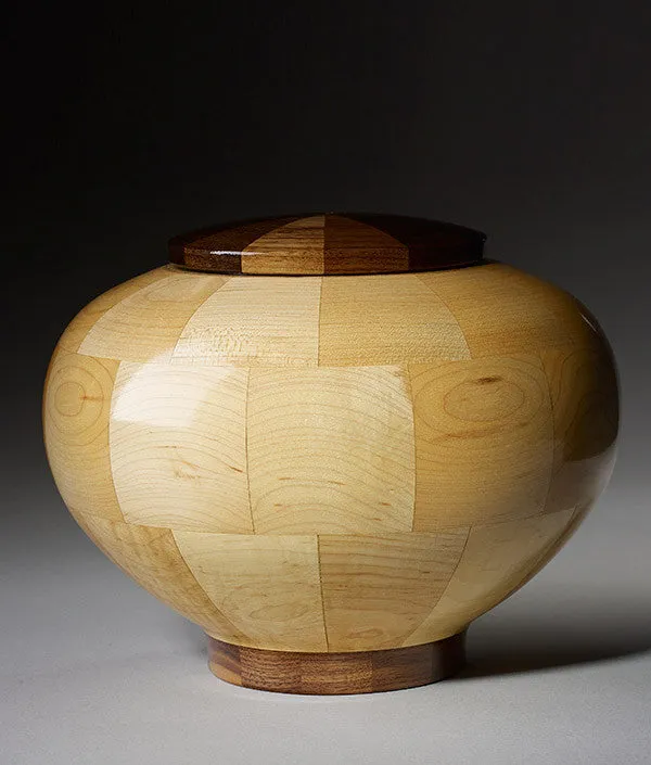 Hand Turned Wooden Urn in Rounded Maple & Black Walnut