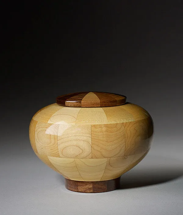 Hand Turned Wooden Urn in Rounded Maple & Black Walnut
