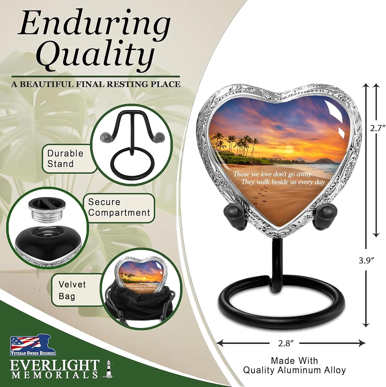 Heart Shaped Small Keepsake Cremation Urns for Human Ashes - Footprints