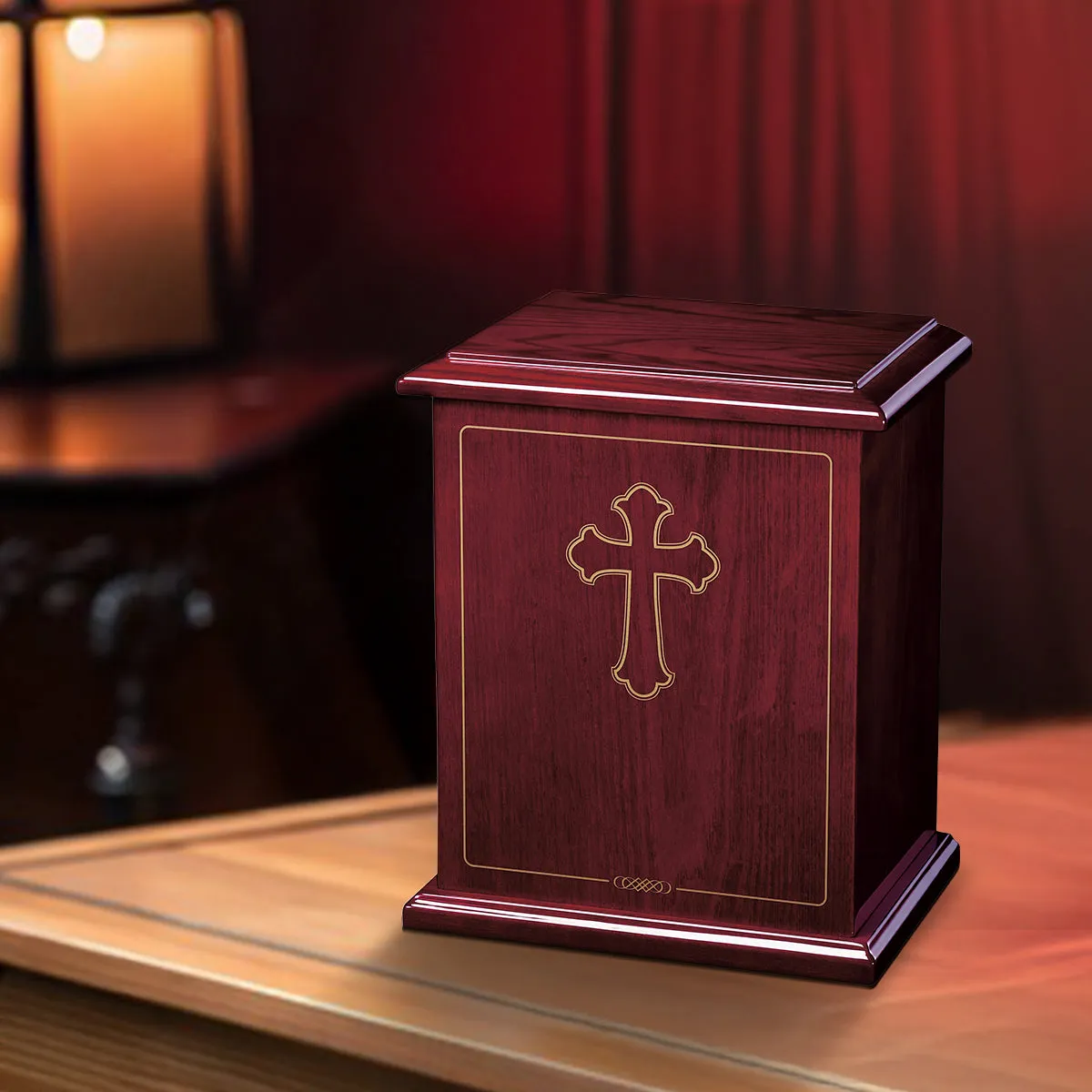 Hope II with Gold Cross Rosewood Wood Urn