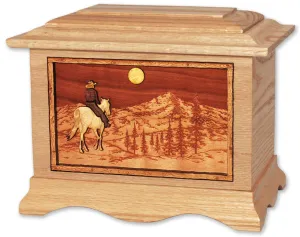 Horse Riding Home Cremation Urn with Wood Inlay Art