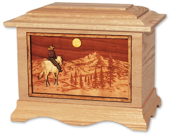 Horse Riding Home Cremation Urn with Wood Inlay Art