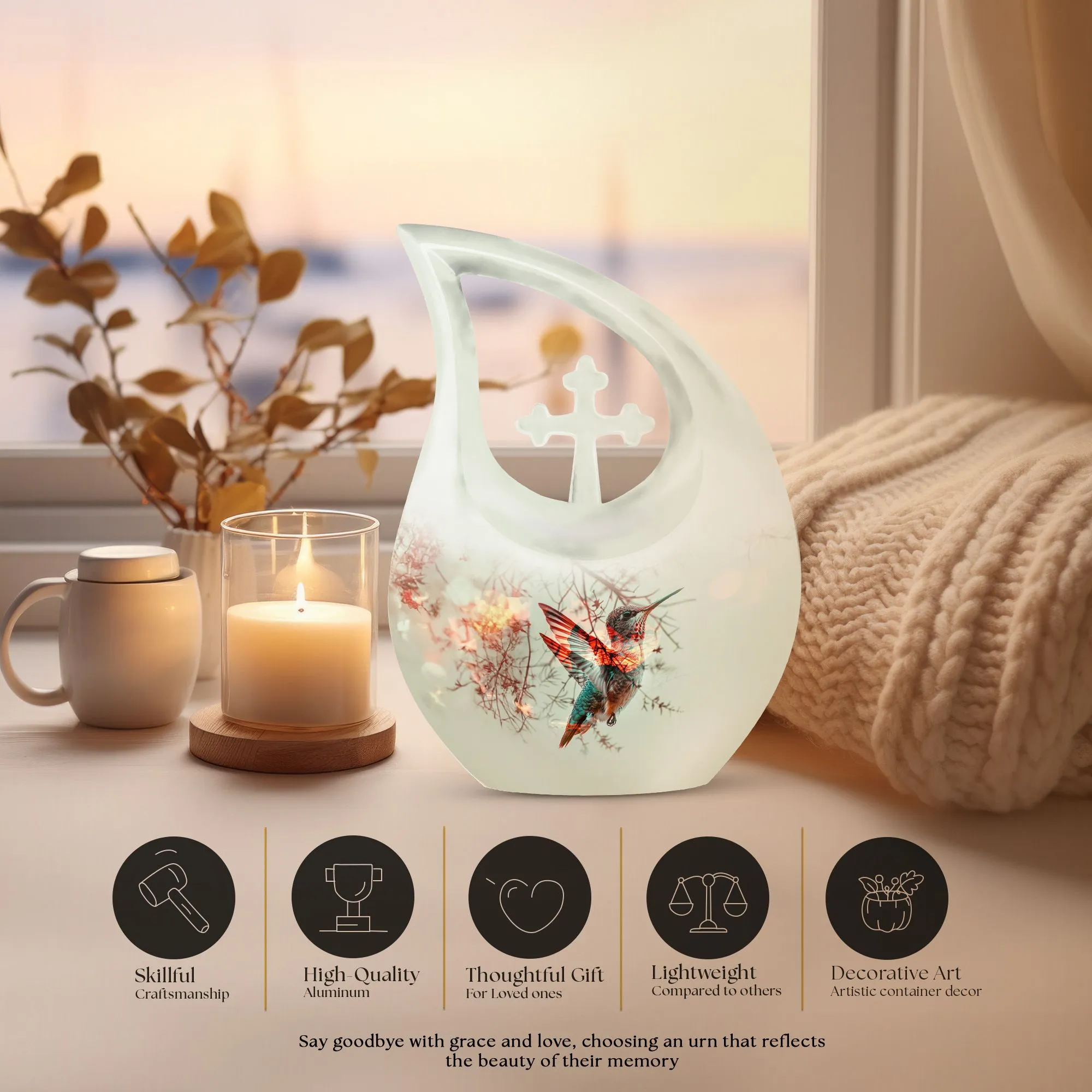 Humming Bird Tribute Urn For Ashes - Honourable Memory Metal Urn