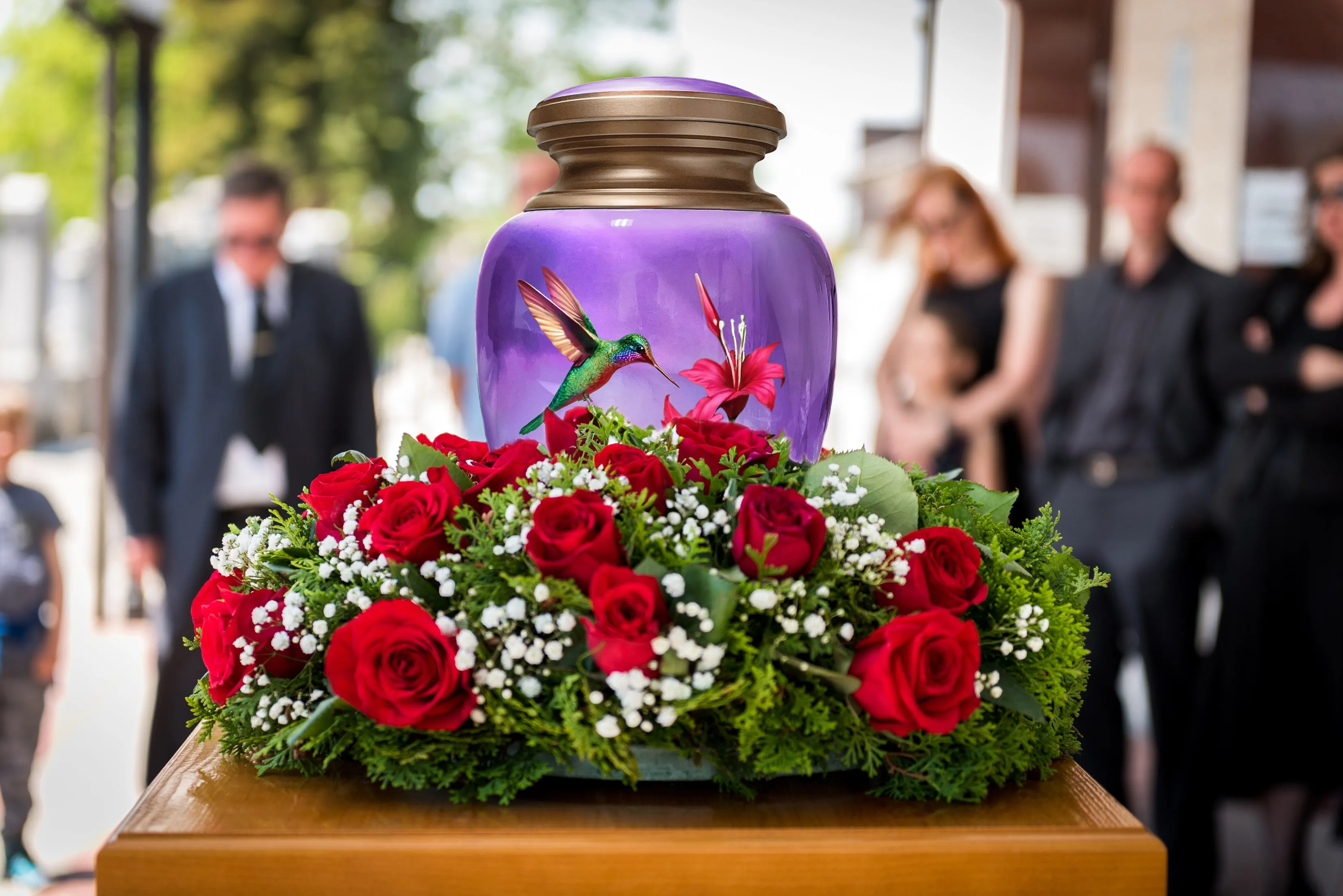 Hummingbird Purple Adult Cremation Urn for Human Ashes, Large w/ Velvet Bag