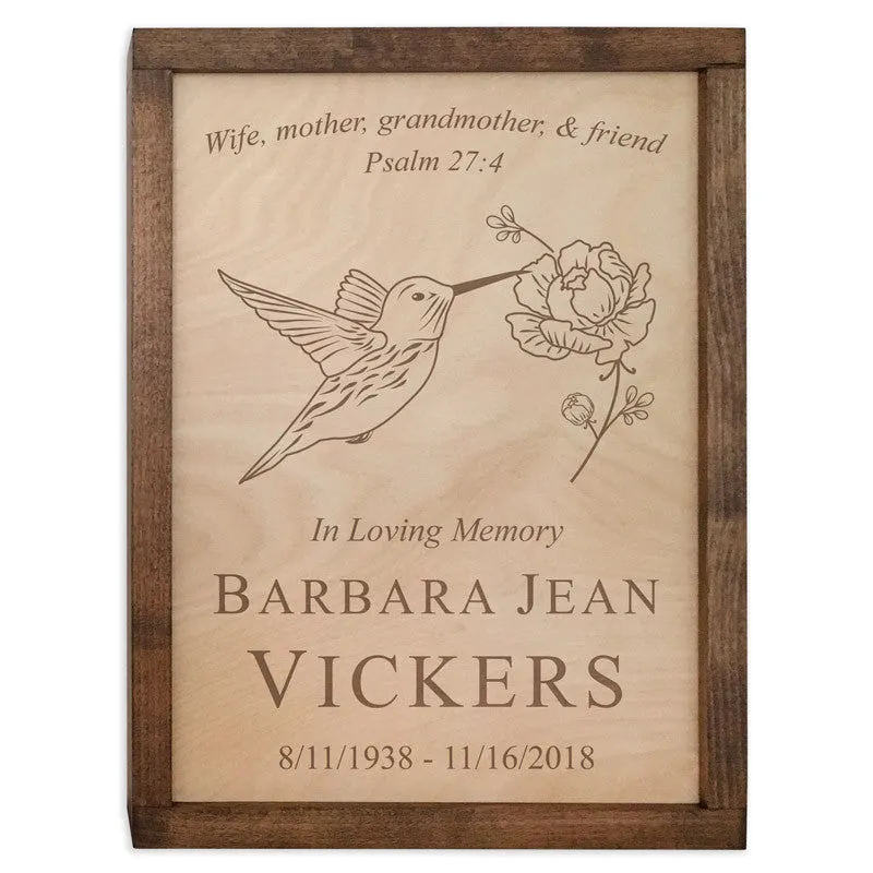 Hummingbird Wall Mounted Wood Cremation Urn Plaque