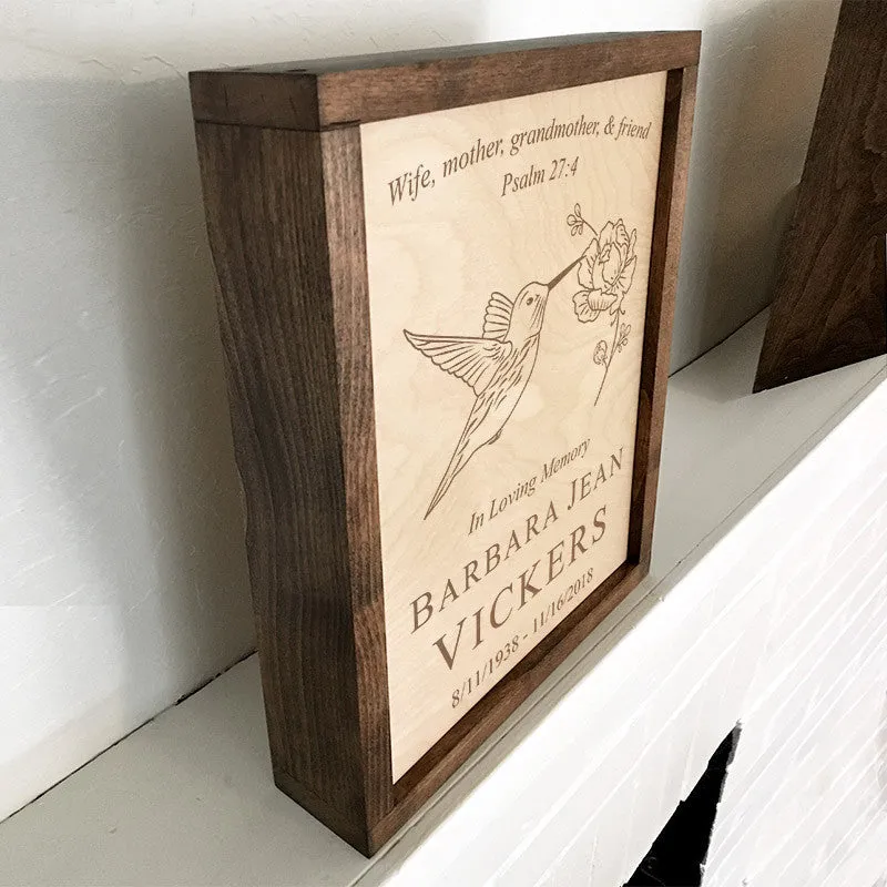 Hummingbird Wall Mounted Wood Cremation Urn Plaque