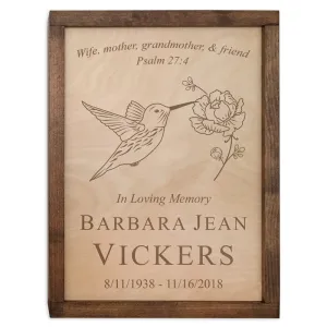 Hummingbird Wall Mounted Wood Cremation Urn Plaque