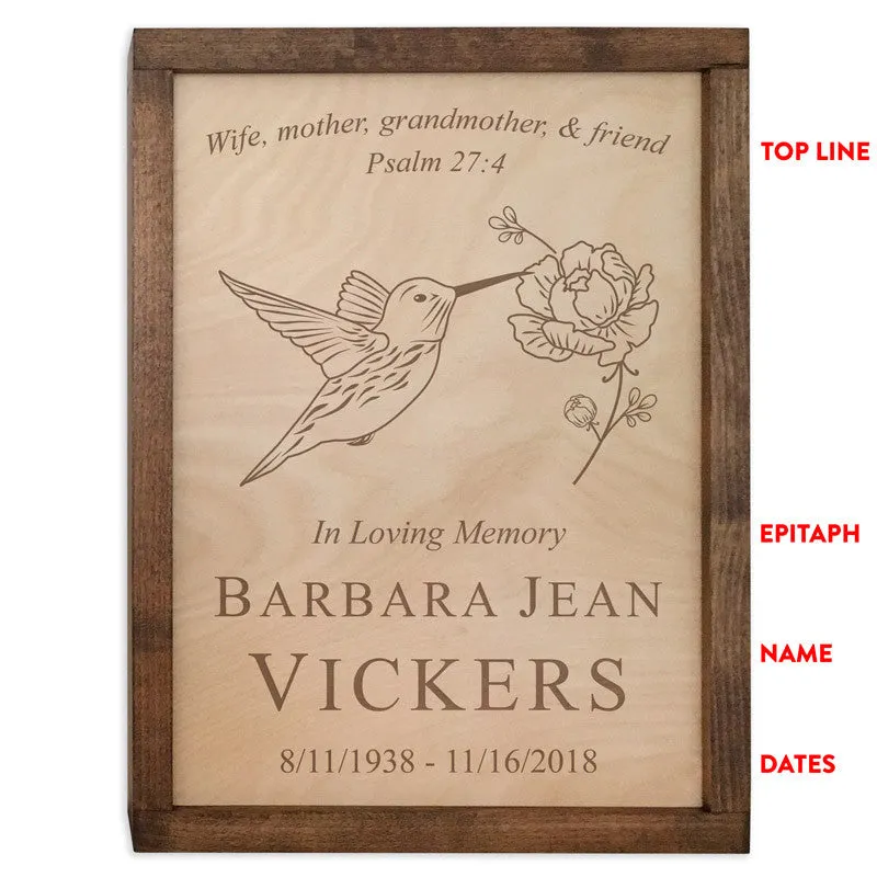 Hummingbird Wall Mounted Wood Cremation Urn Plaque