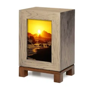 IMPERFECT SELECTION - ADULT Rustic Style Photo Frame Urn - Rocky Coast Sunset