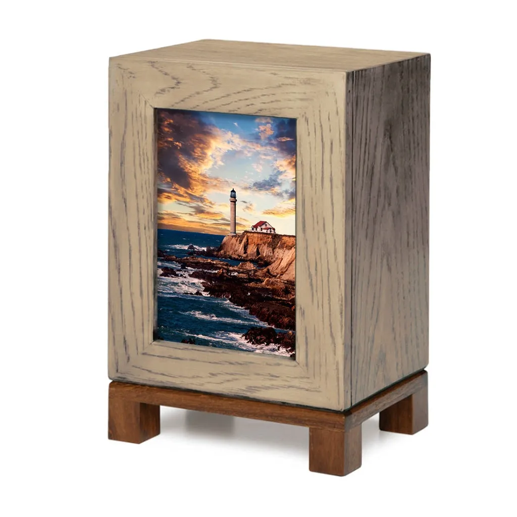 IMPERFECT SELECTION - DULT Rustic Style Photo Frame Urn - Lighthouse on the Rocky Shore