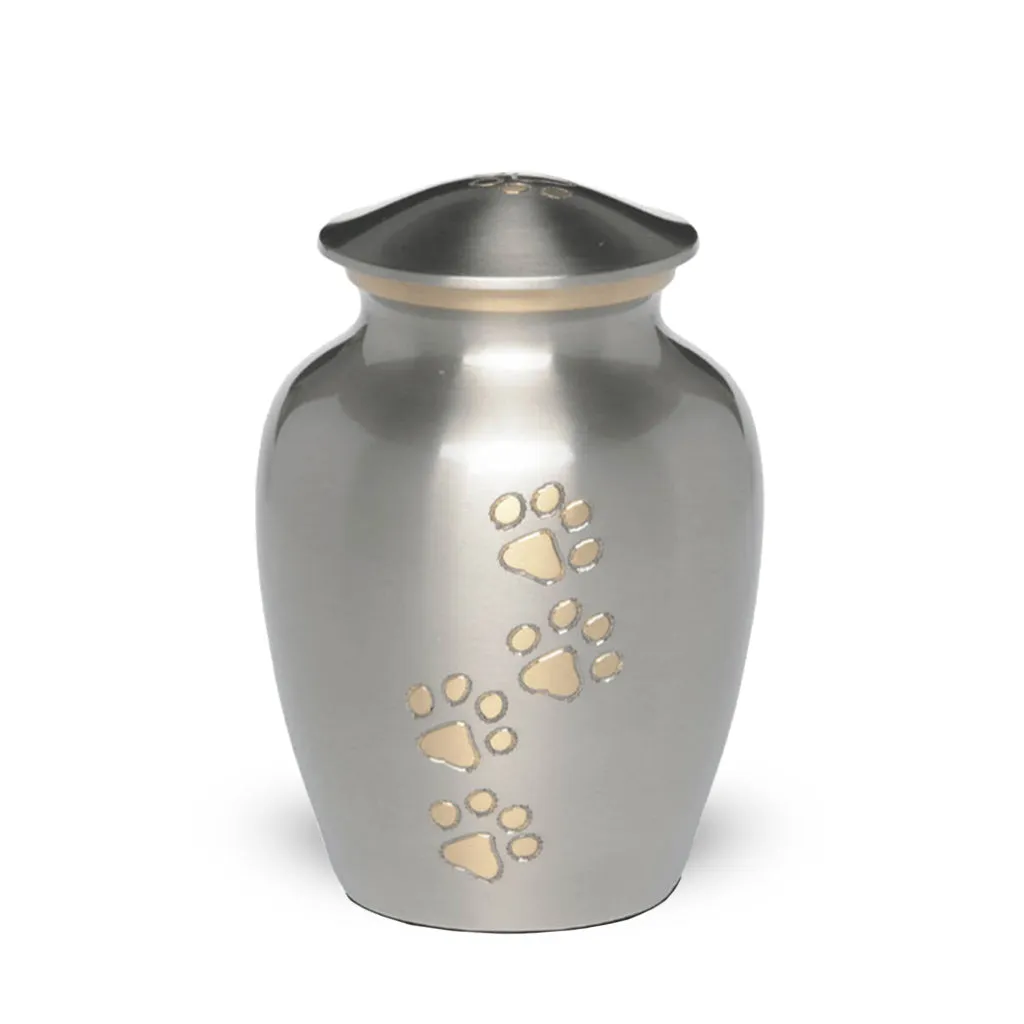 IMPERFECT SELECTION - Medium Brass Pet Urn -1654- "Paws to Heaven" - Rustic Brown