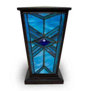 Indigo Mission Style Stained Glass Cremation Urn