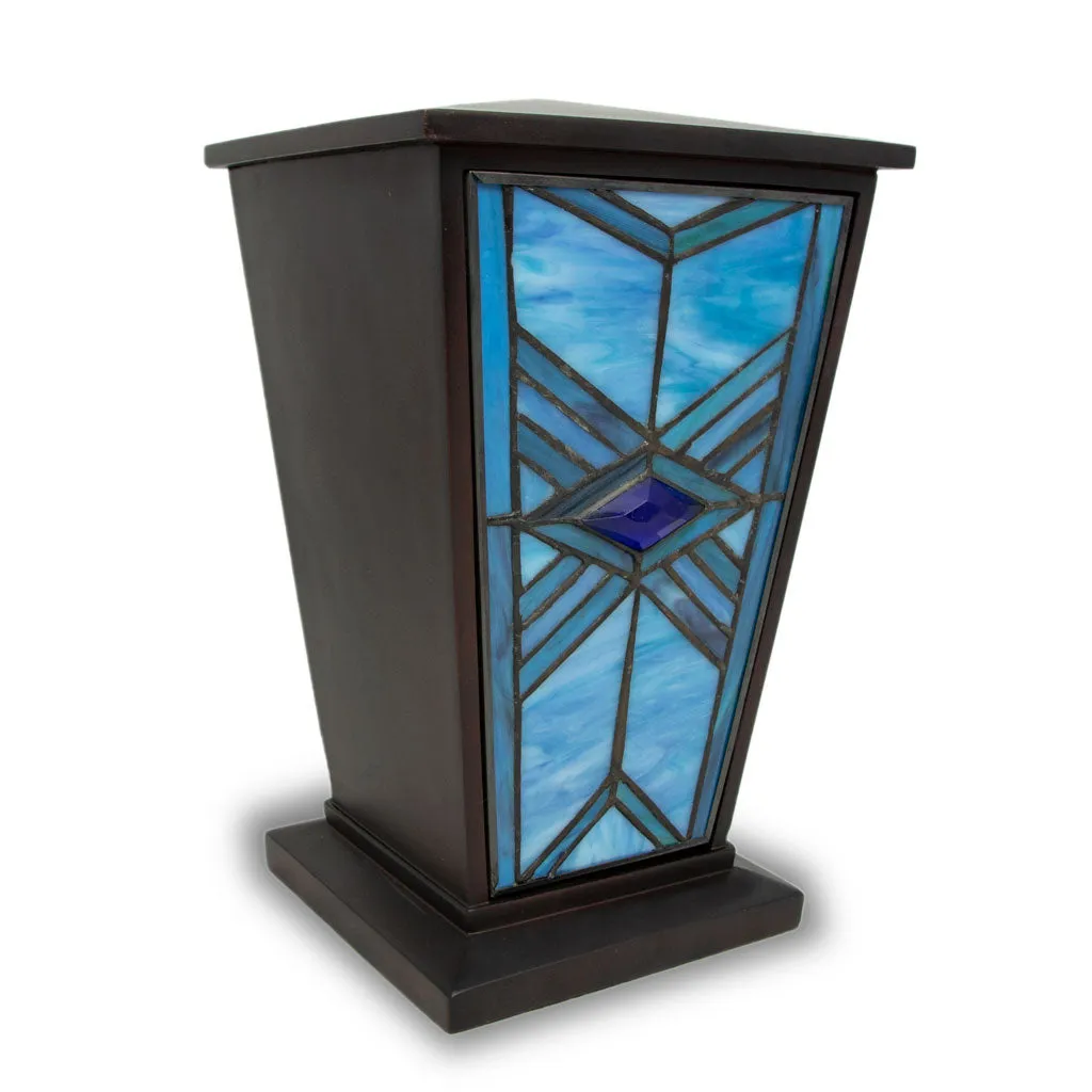Indigo Mission Style Stained Glass Cremation Urn