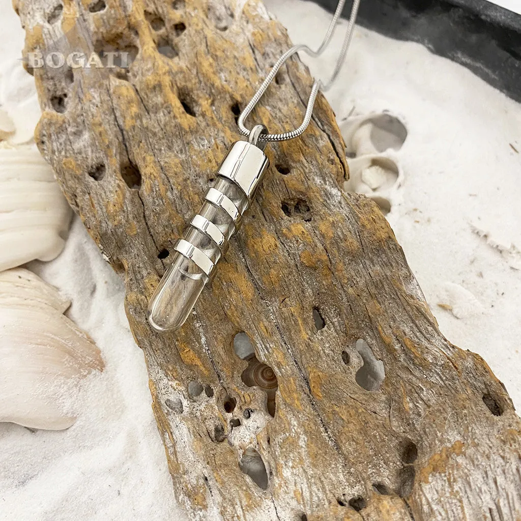 J-172 - Wrapped Fillable Glass Cylinder  - Pendant with Chain