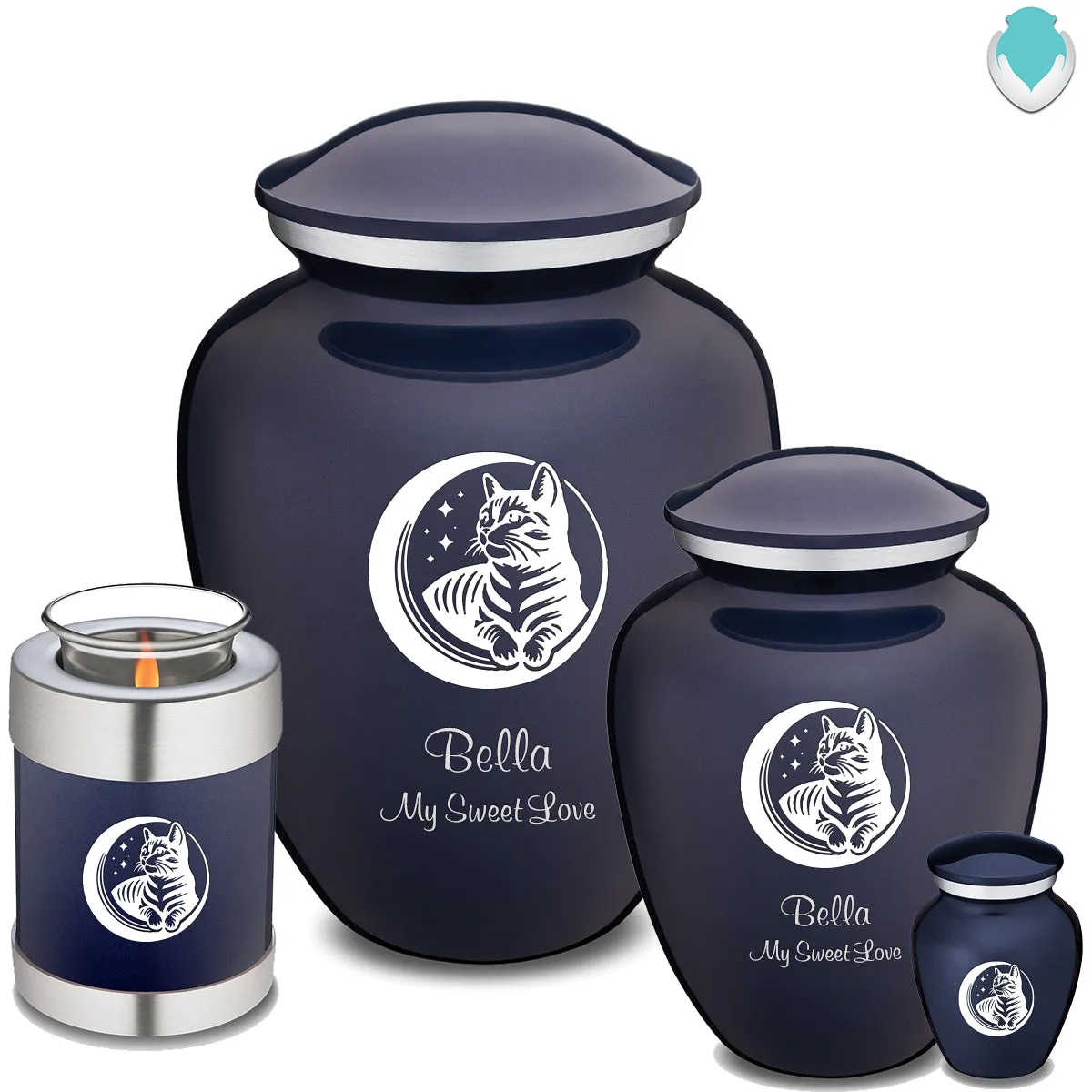 Keepsake Embrace Cobalt Blue Pet Cute Cat Cremation Urn