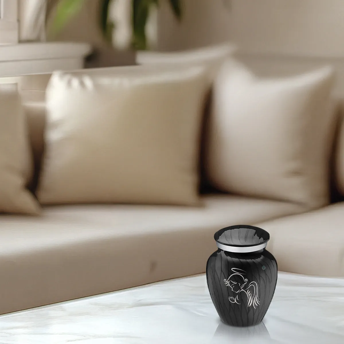 Keepsake Embrace Pearl Black Angel Cremation Urn