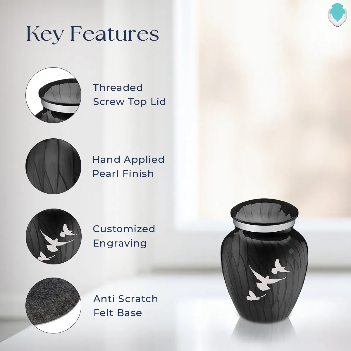 Keepsake Embrace Pearl Black Doves Cremation Urn