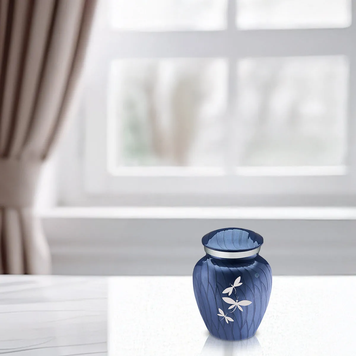 Keepsake Embrace Pearl Cobalt Blue Dragonflies Cremation Urn